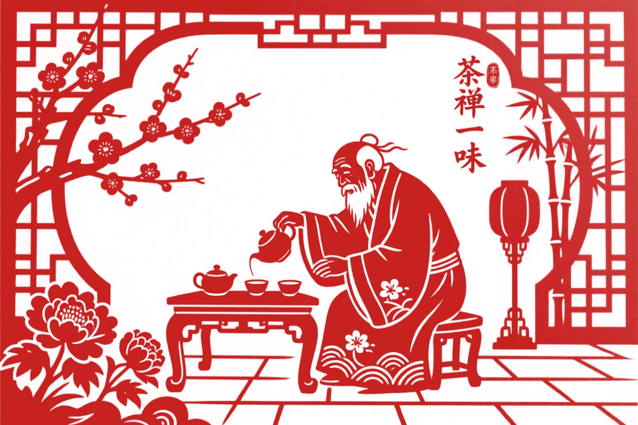 A grandfather, preparing tea in a sunlit courtyard, in a gentle reminder of life's small pleasures.