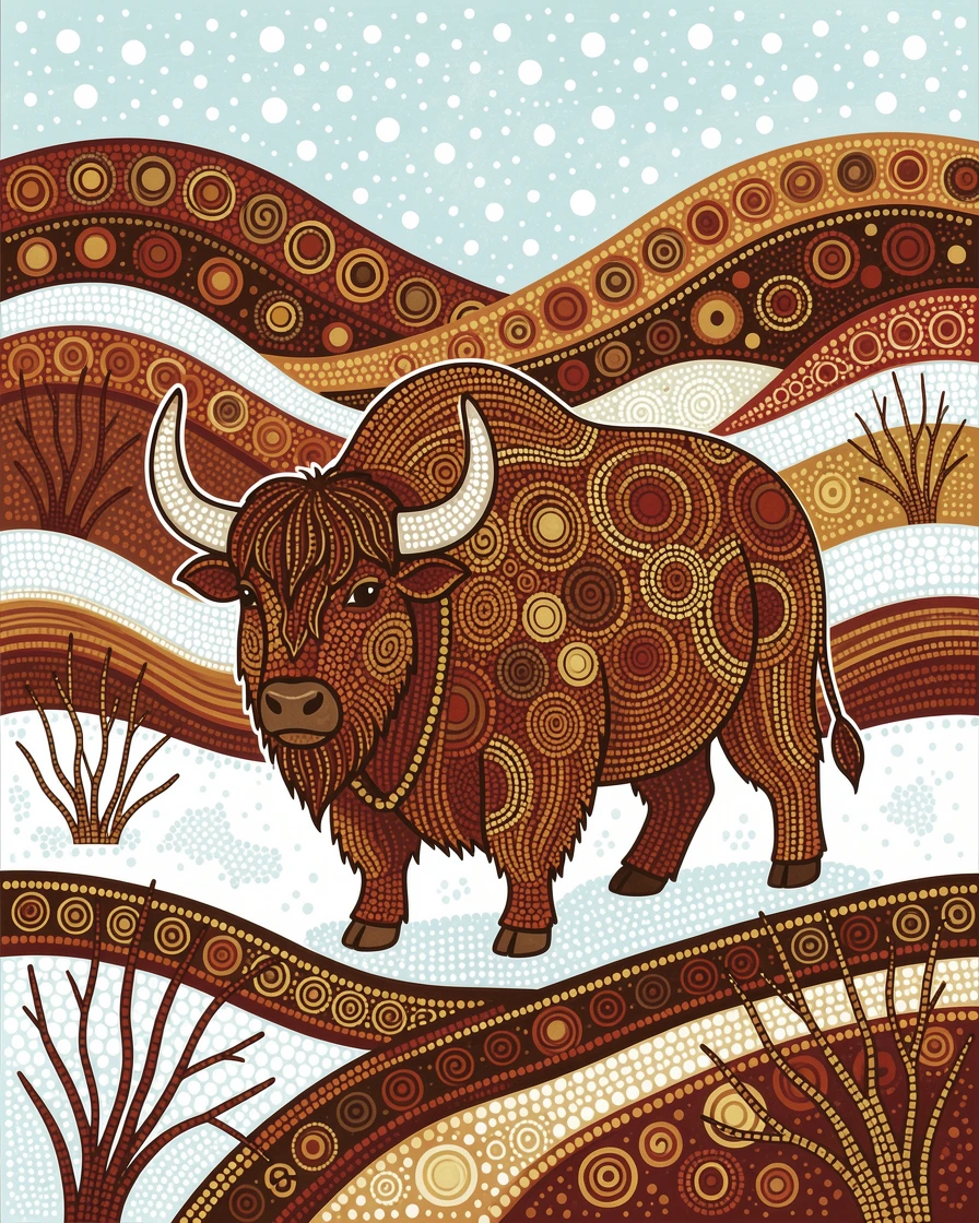 A wild yak exploring a snowy landscape