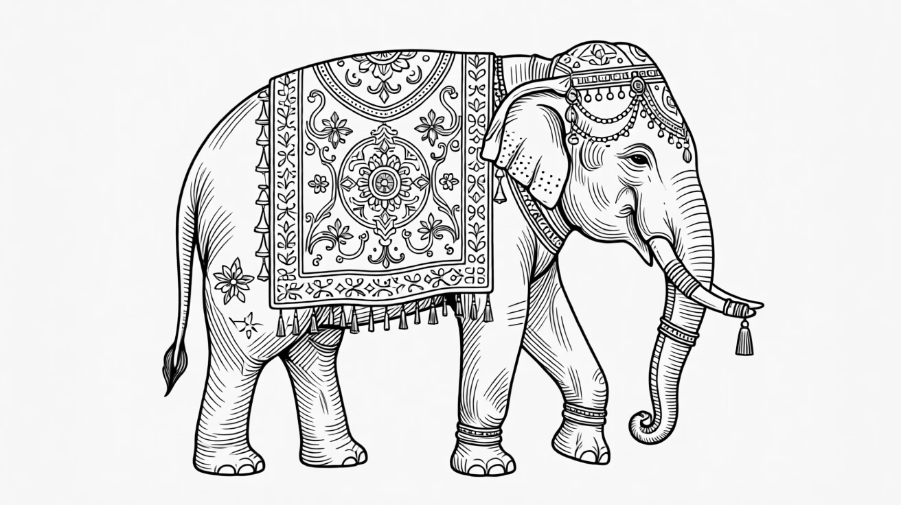 A traditional Indian elephant decorated for a festival procession