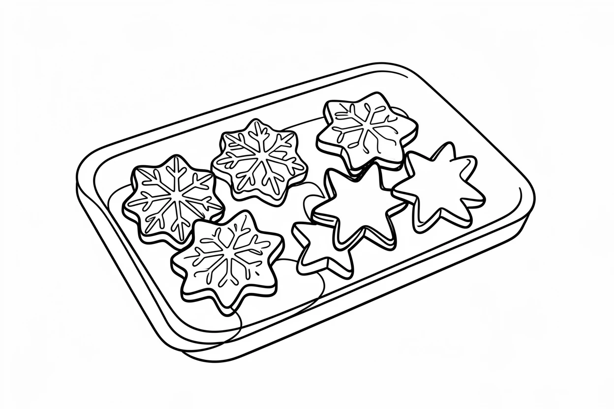 A tray of holiday cookies shaped like snowflakes and stars