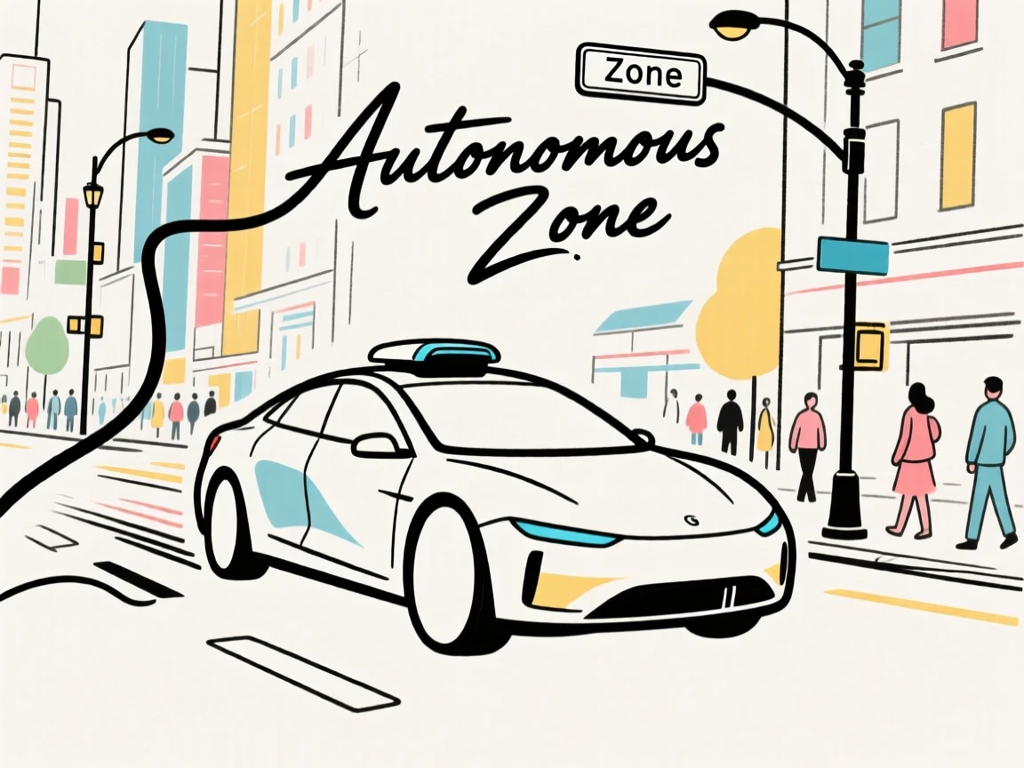 A self-driving car navigating smoothly through a busy city street.