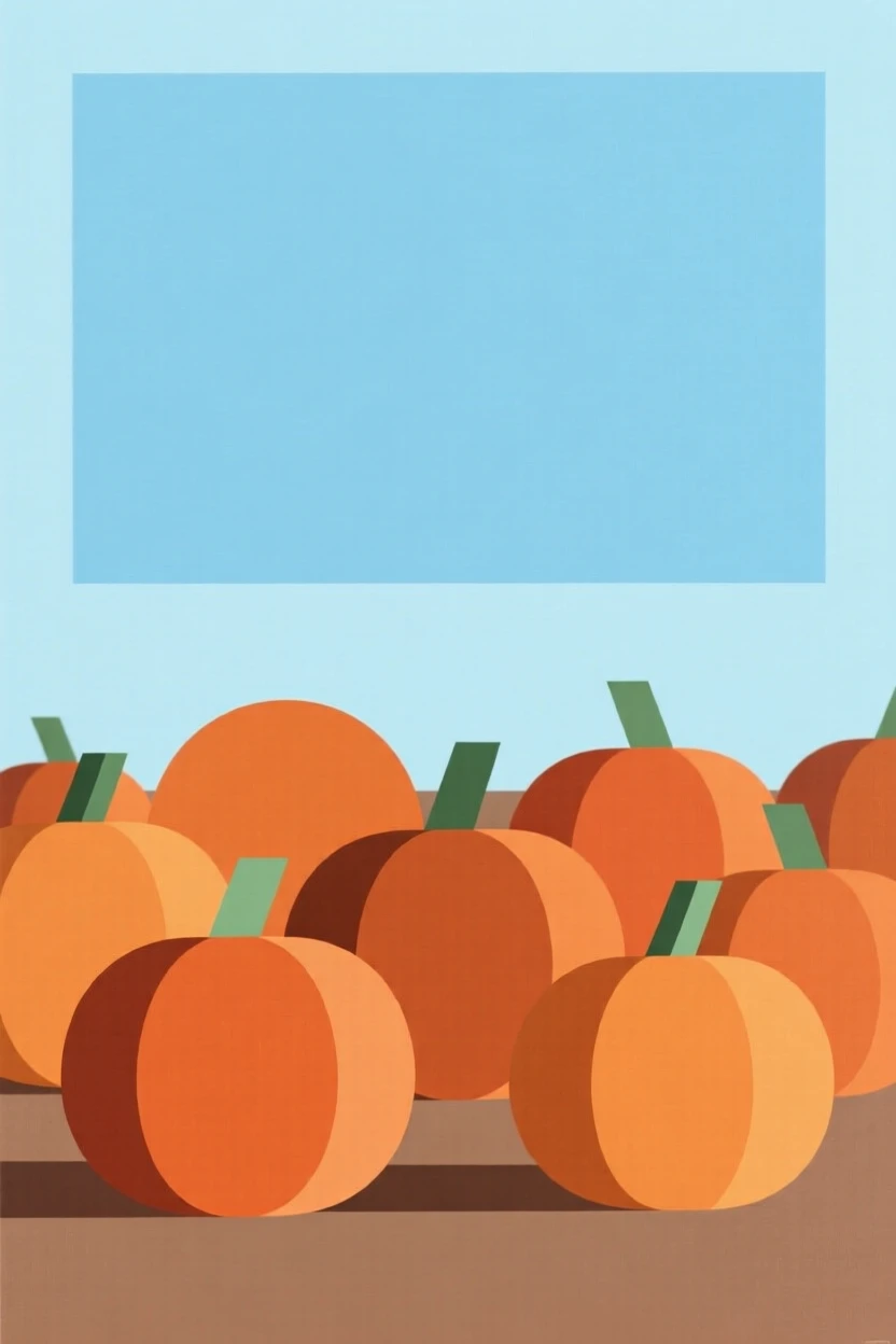 A pumpkin patch under a crisp autumn sky
