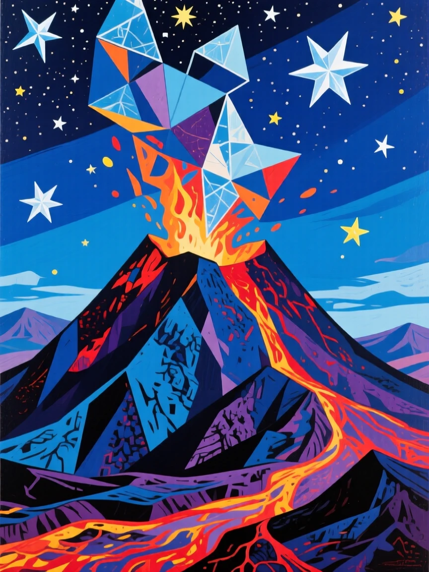 A candid medium shot of a volcanic ridge beneath a star-filled night sky, at the peak of summer.