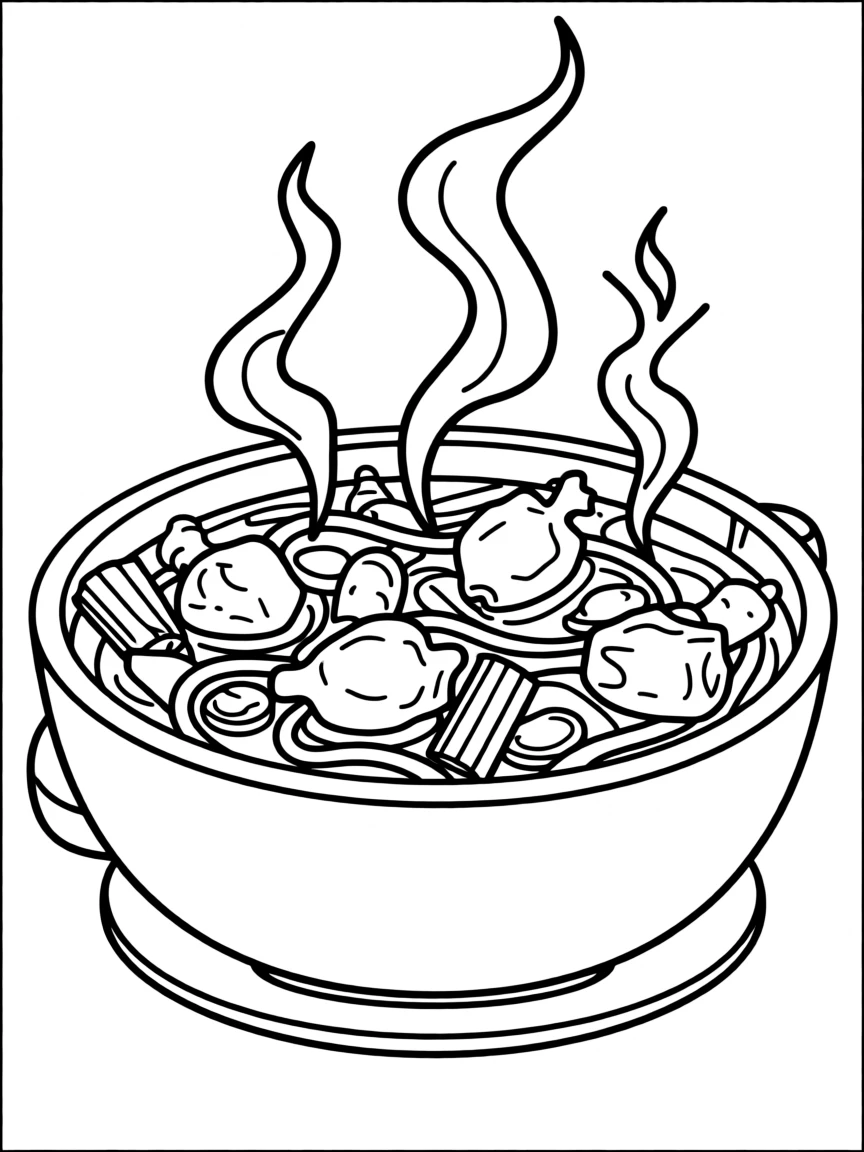 A bowl of chicken noodle soup with steam rising