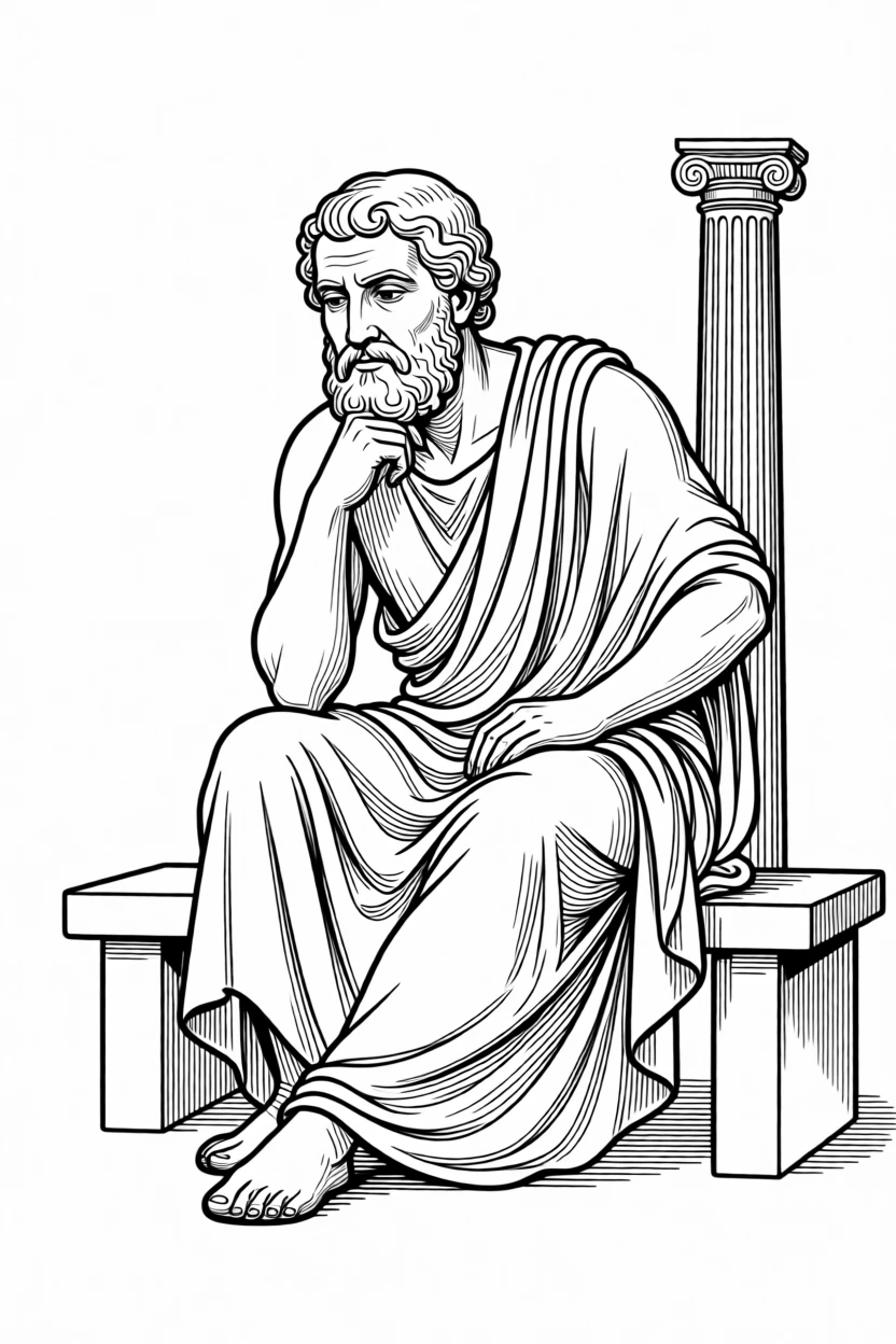 An ancient Greek philosopher deep in thought