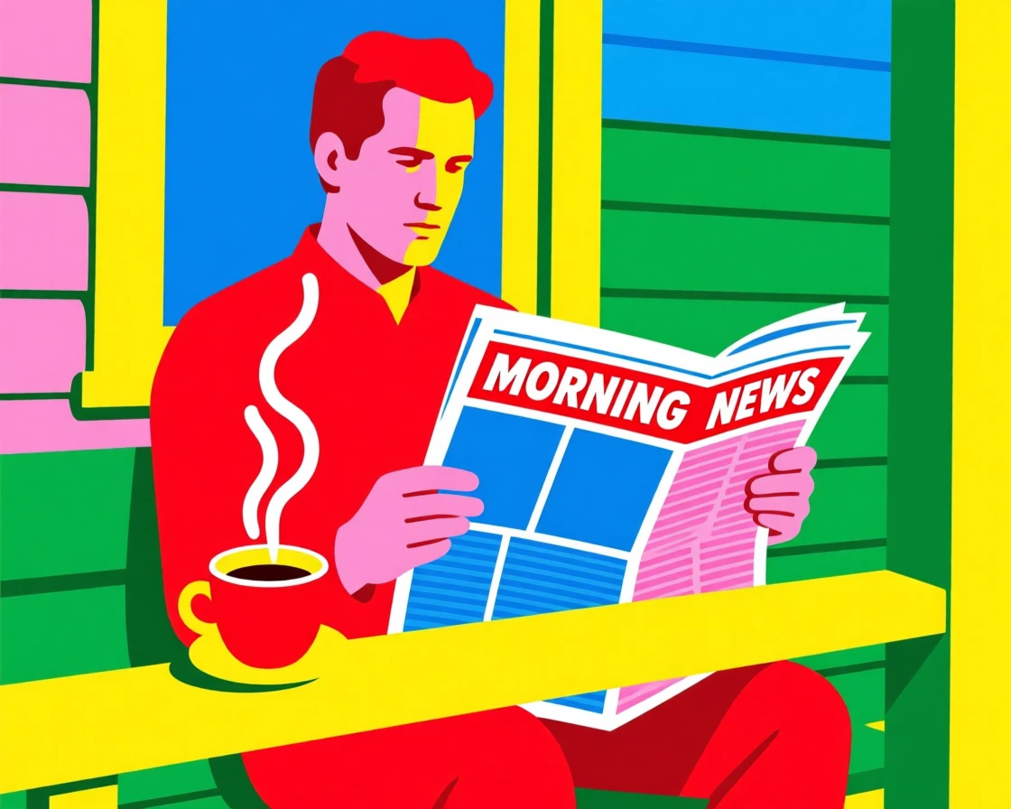 Morning coffee and newspaper on a porch