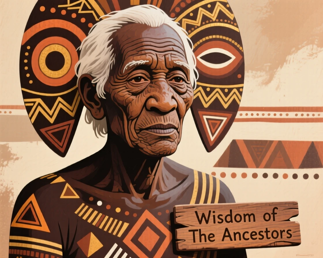 A wise elder with a deeply lined face and calm eyes.