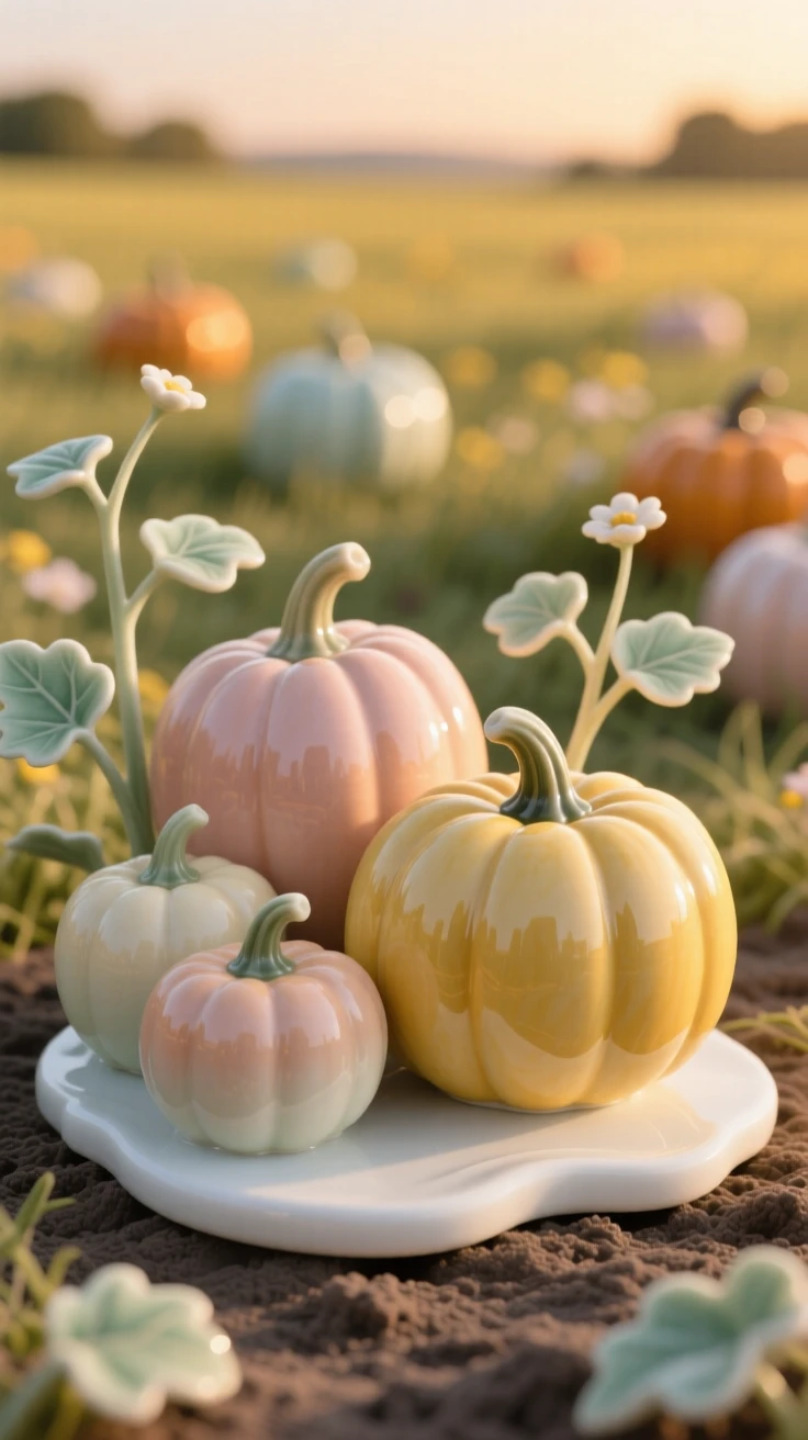 A cozy spring moment: a field of pumpkins at golden hour, framed by the colors of the season.