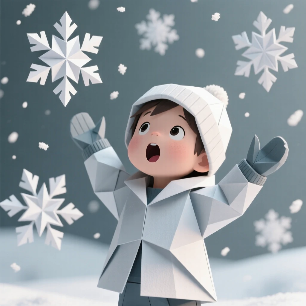 A child's delighted reaction to seeing snow fall for the very first time.