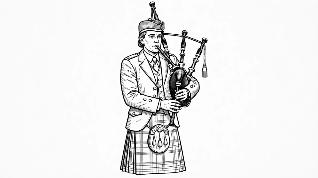 A Scottish bagpiper in traditional highland dress