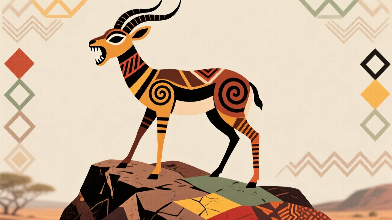 A gazelle roaring atop a rocky outcrop.