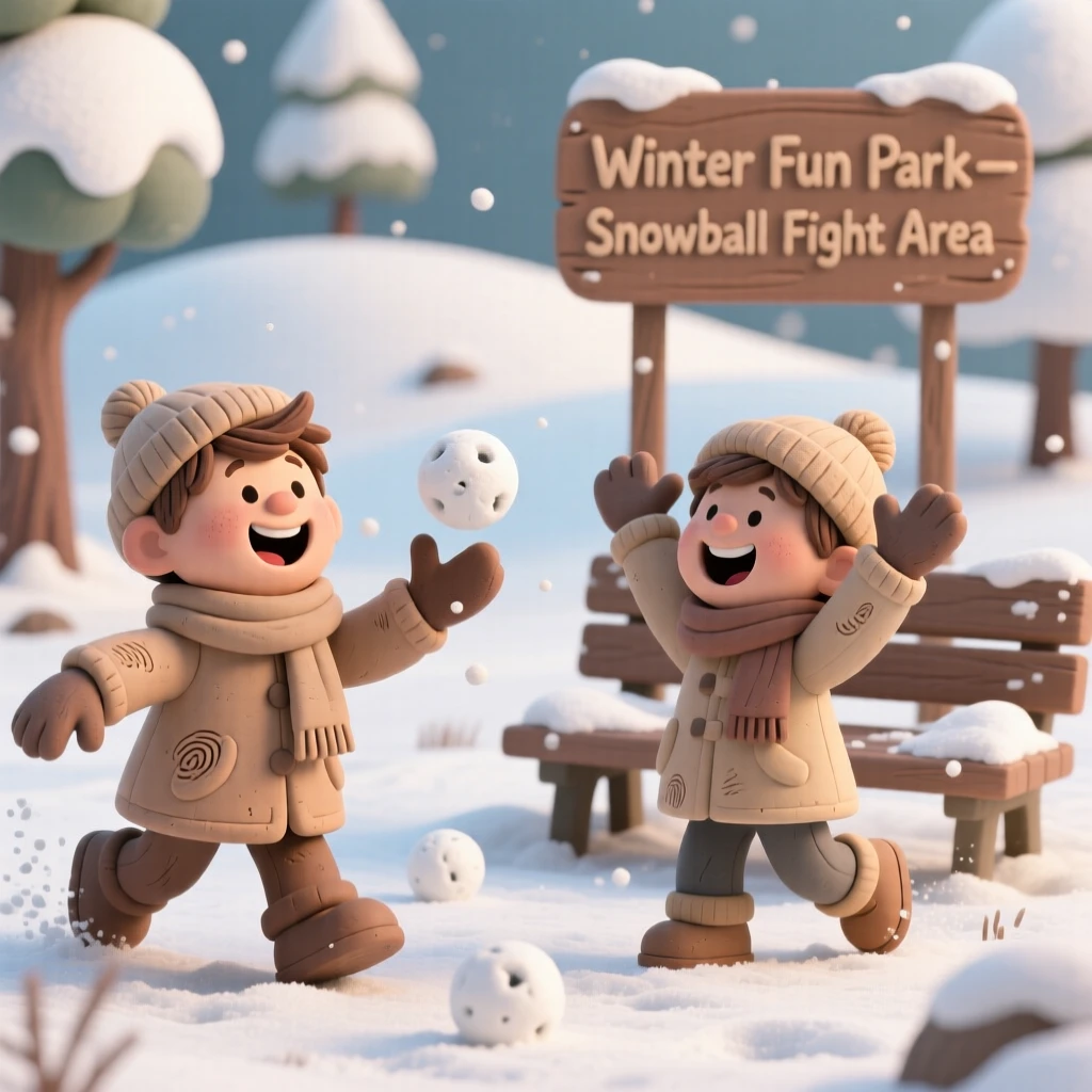 A winter snowball fight between laughing children in a park