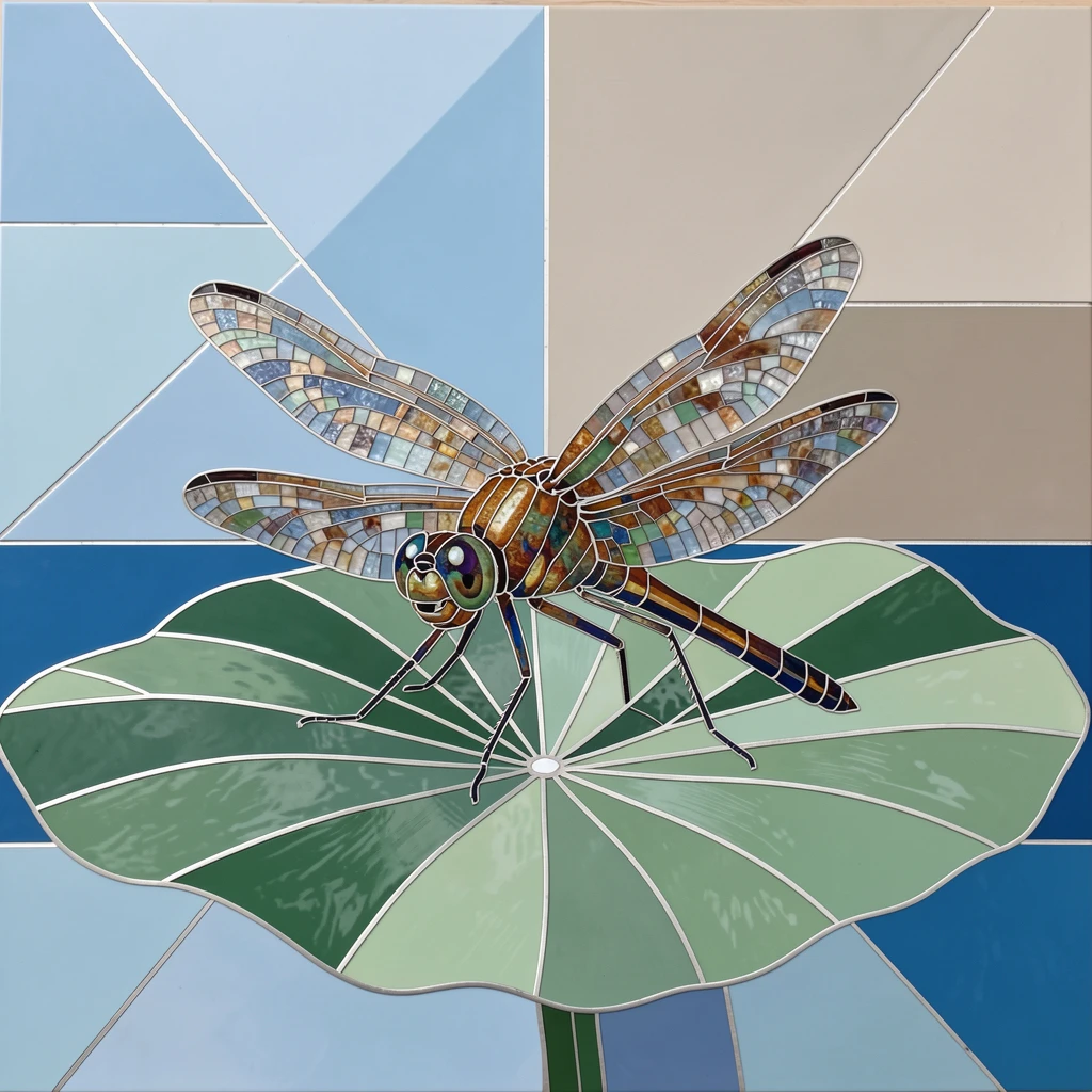 A close-up portrait of a delicate dragonfly resting on a lotus leaf, showing rich fur or feather detail and expressive eyes.