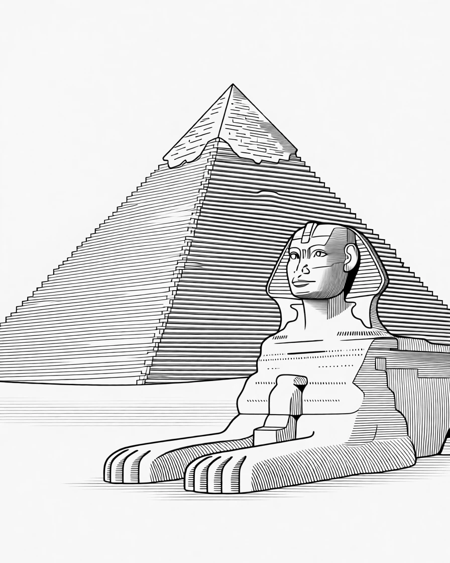 An ancient Egyptian pyramid with the Sphinx nearby