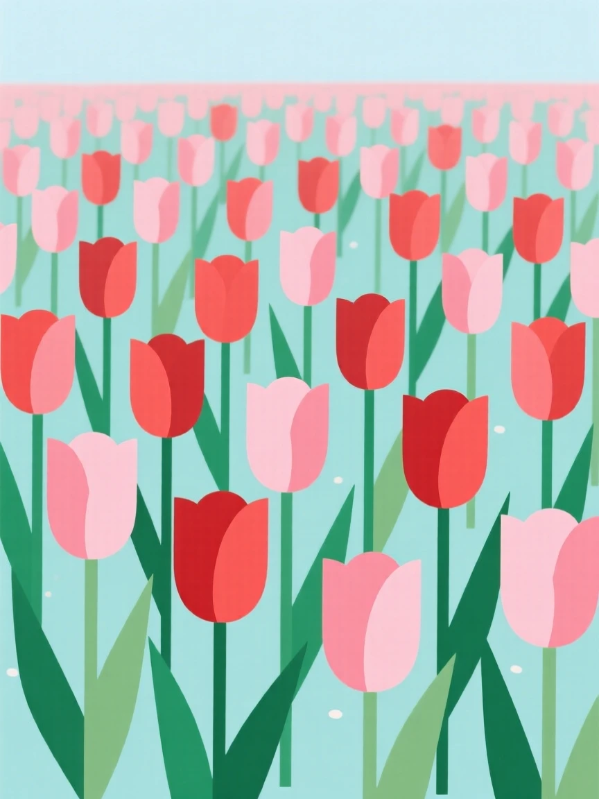 A field of blooming tulips in early spring