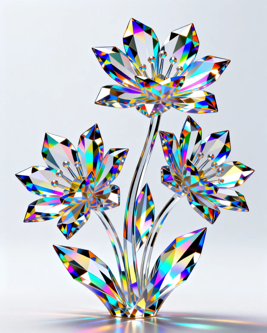 An abstract fractal pattern of blooming flowers rendered in iridescent gradients.