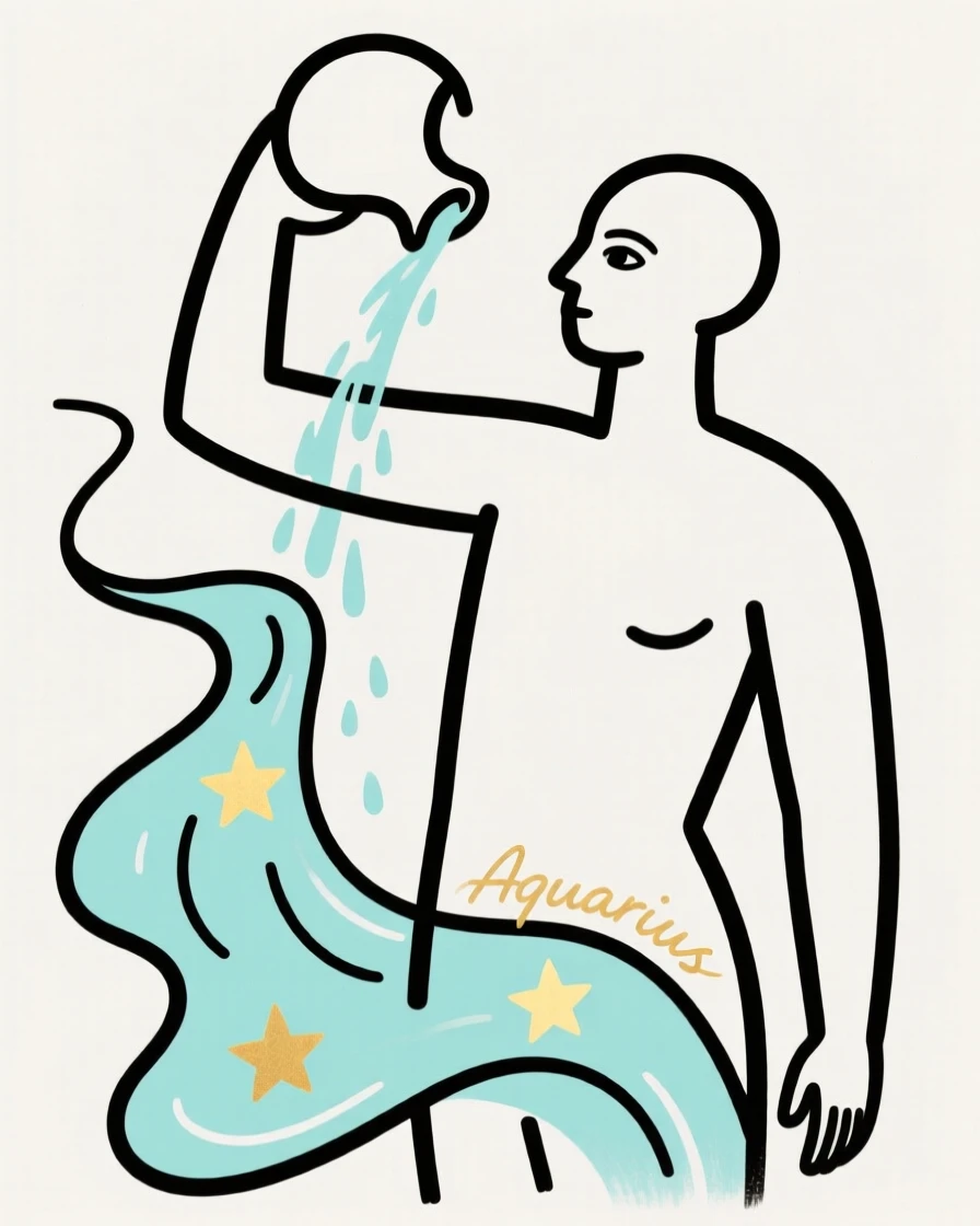 The Aquarius water bearer pouring stars