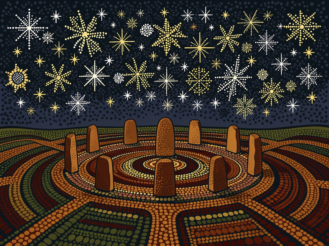 A star-filled sky above an ancient stone circle