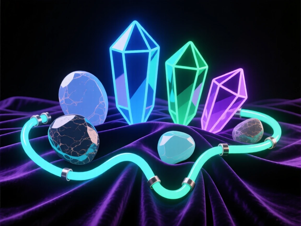 A collection of polished stones and crystals arranged on a velvet cloth.