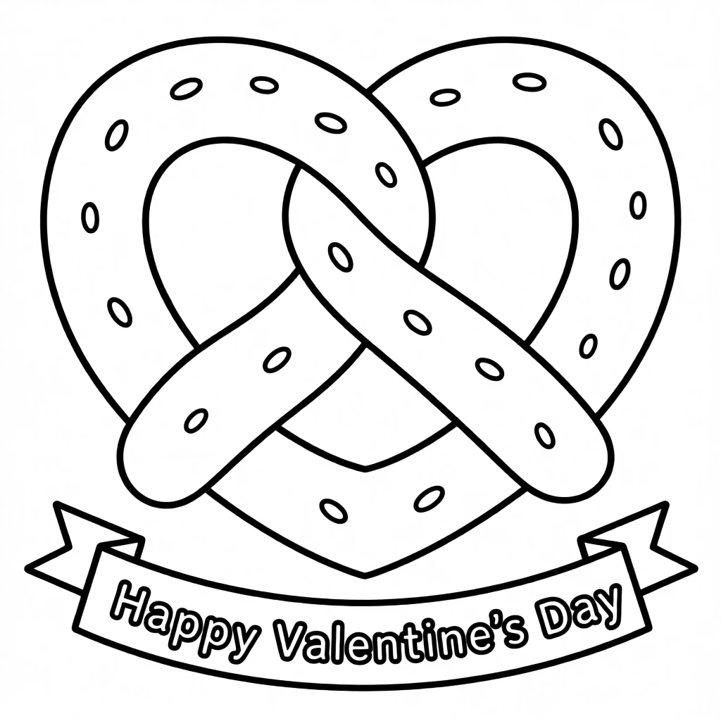 A soft pretzel shaped like a heart for Valentine's Day
