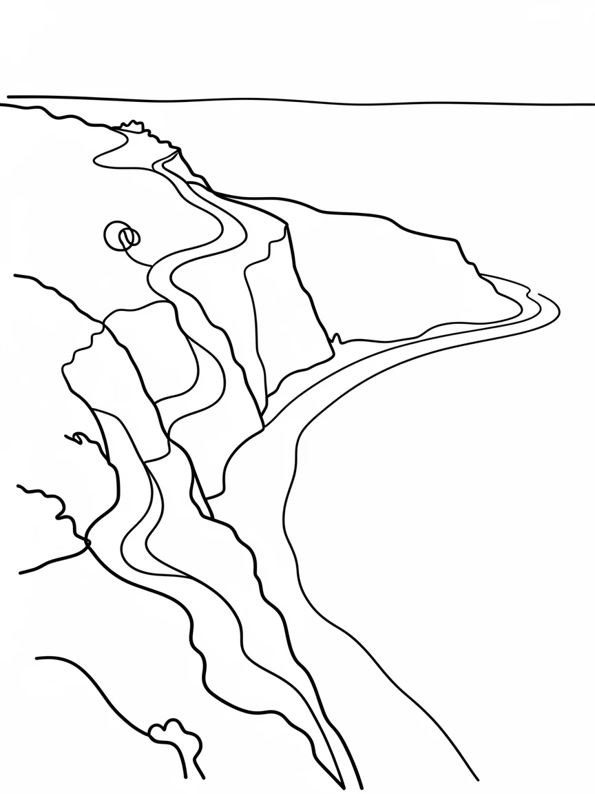 A rugged coastal cliff trail overlooking a beach far below