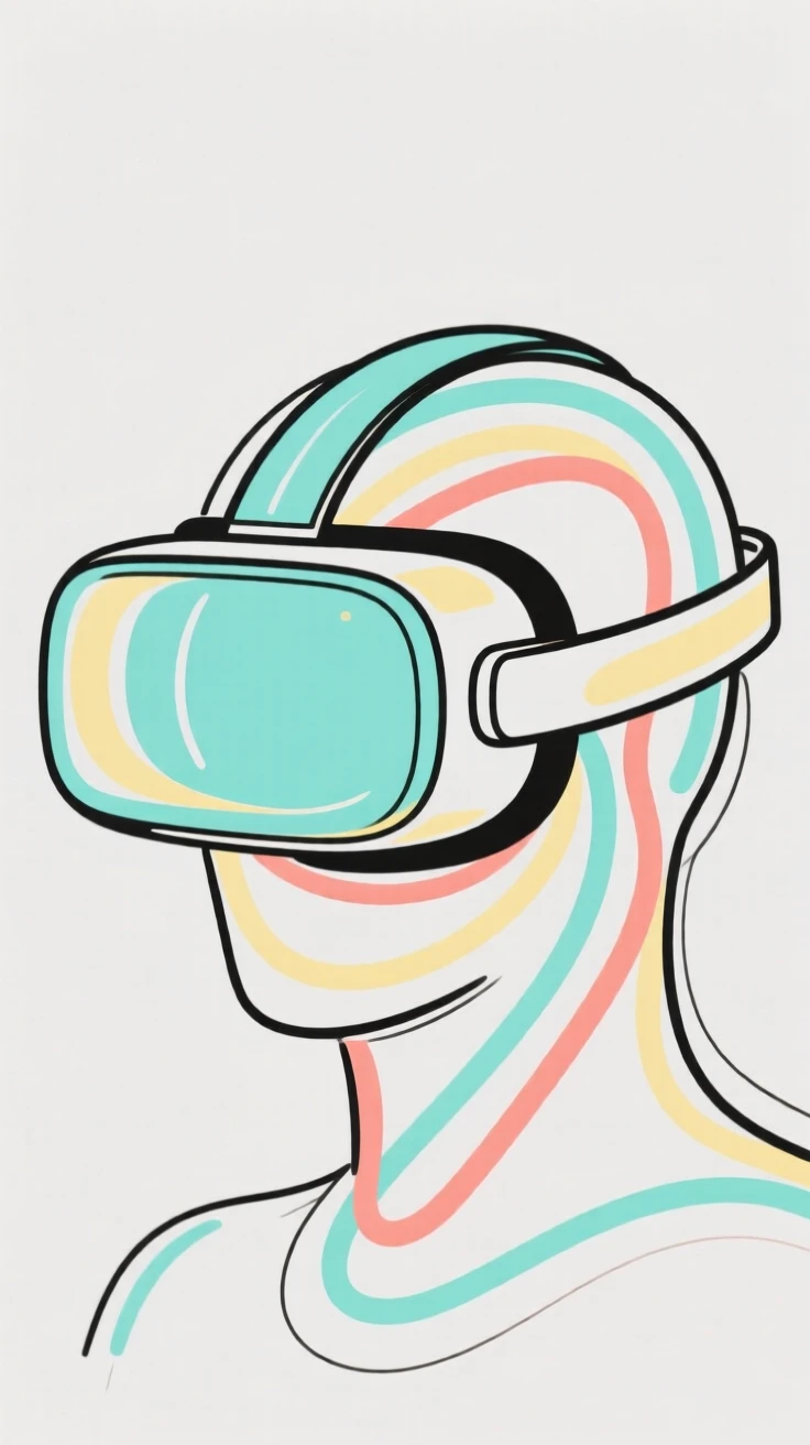 A virtual reality headset transporting a user into a colorful digital world.