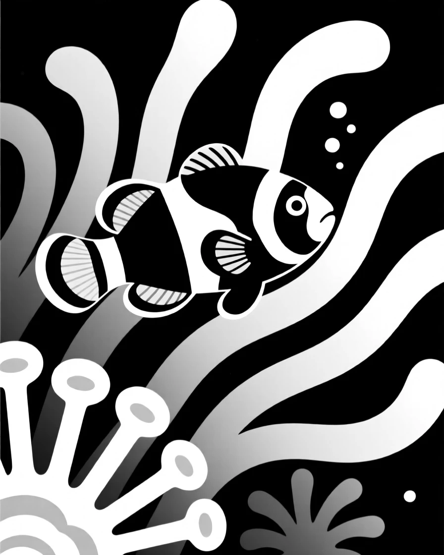 A colorful clownfish darting among sea anemones.