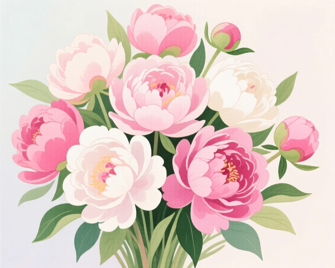 A close-up of a bouquet of peonies in full bloom.