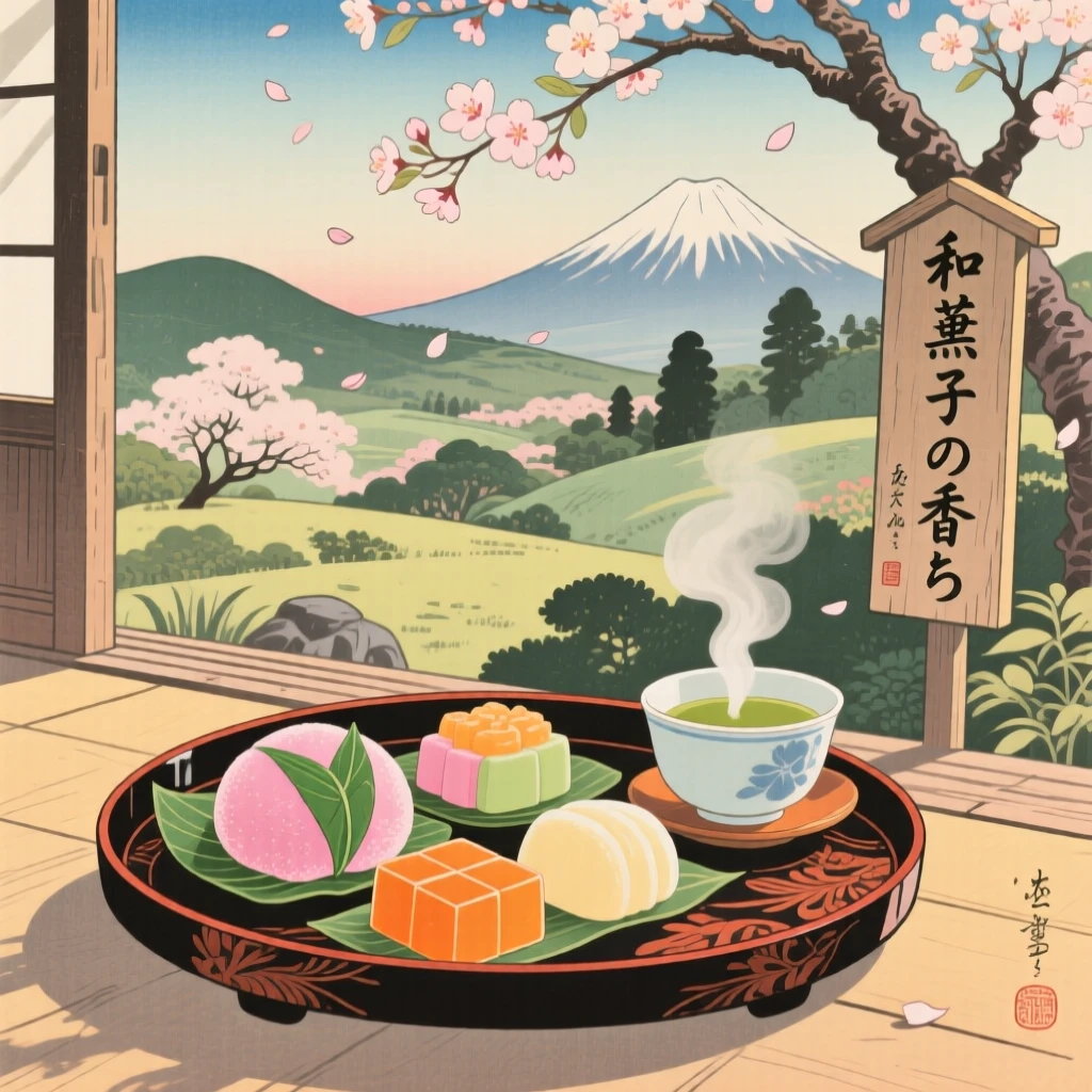 A tray of colorful sweets glowing warm in afternoon sunlight.
