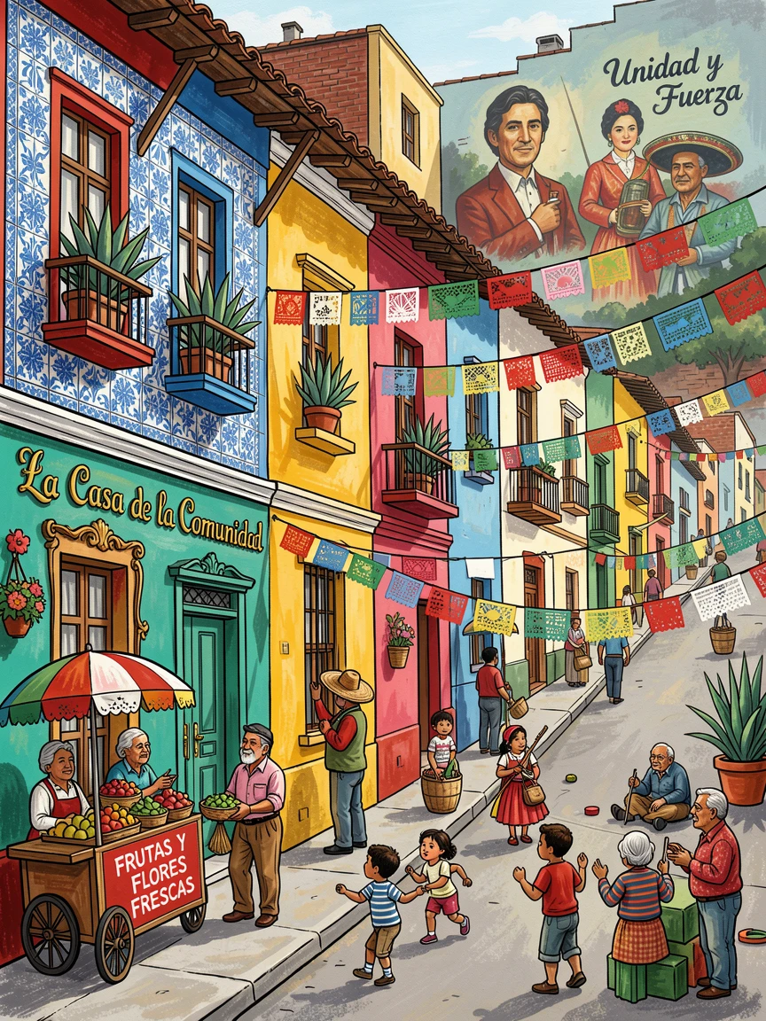 A colorful row of houses lining a steep city street