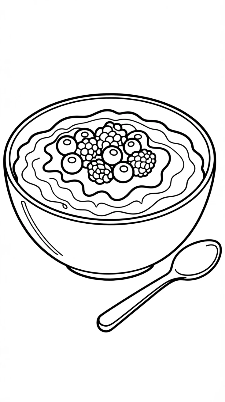 A bowl of oatmeal topped with berries and honey