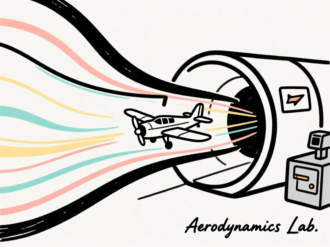 A wind tunnel testing the aerodynamics of a small model airplane.