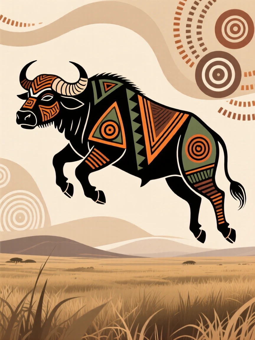 An African buffalo soaring above the grasslands.