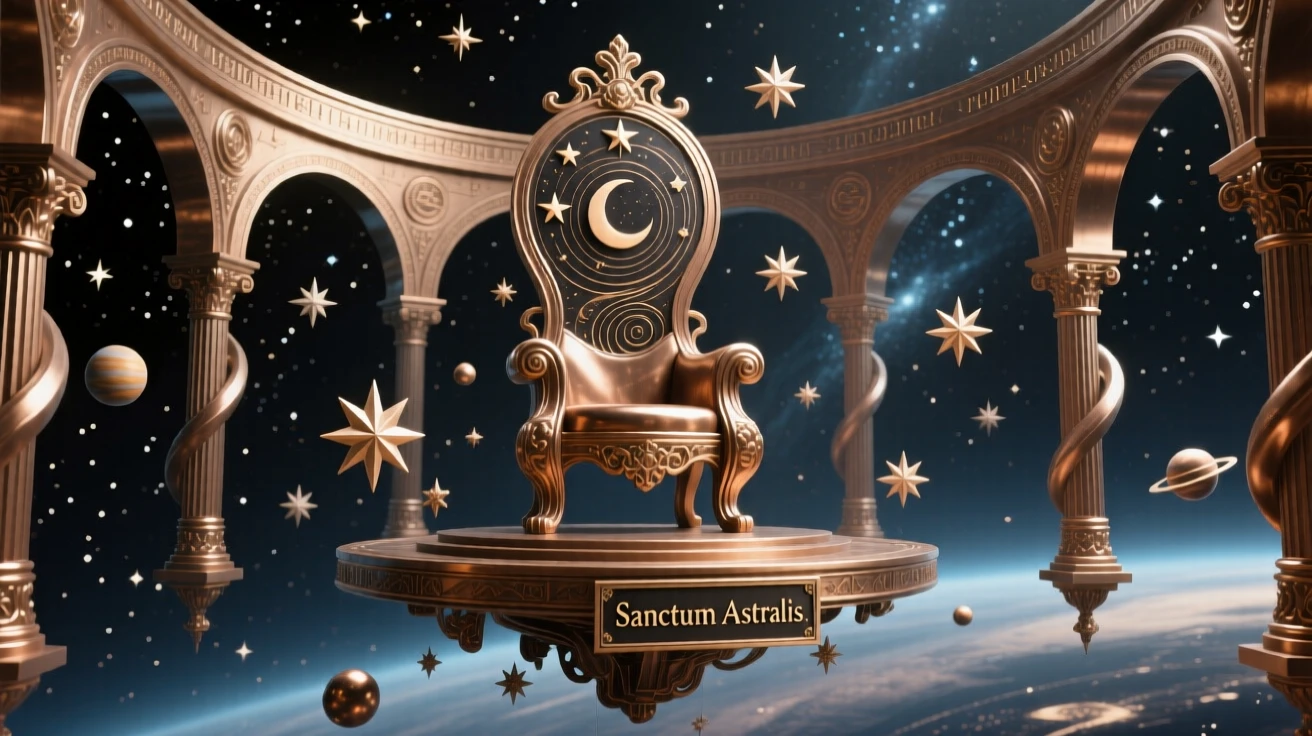 A floating throne room built among the stars, rendered with dreamlike, atmospheric wonder, transporting the viewer to another world
