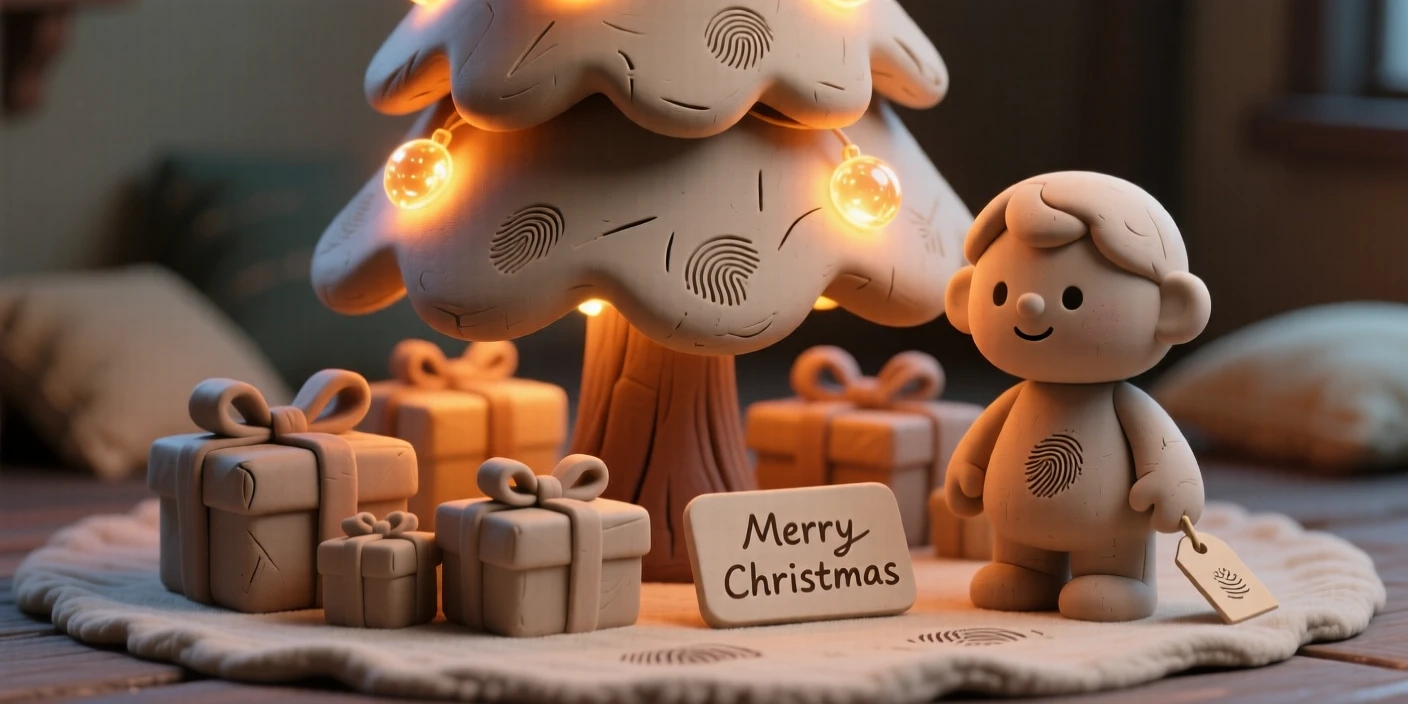 A Christmas morning scene with presents beneath a glowing tree
