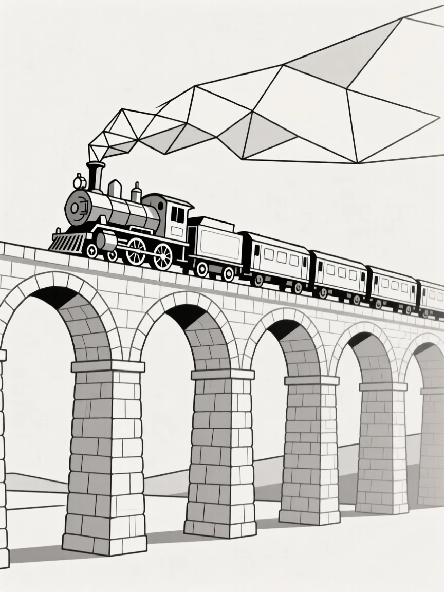 A vintage steam train crossing a tall stone viaduct