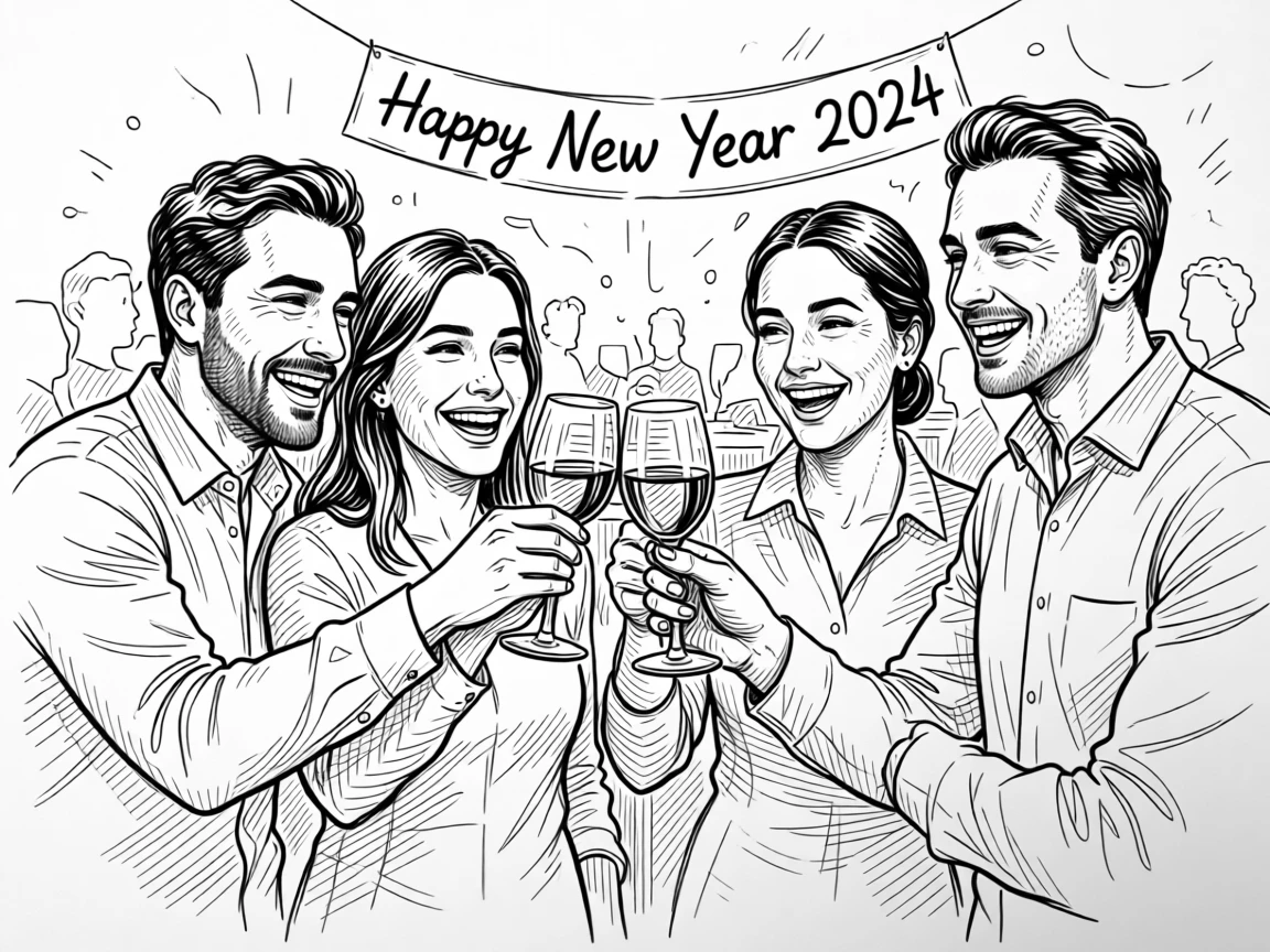 A joyful toast among friends celebrating a new year together.