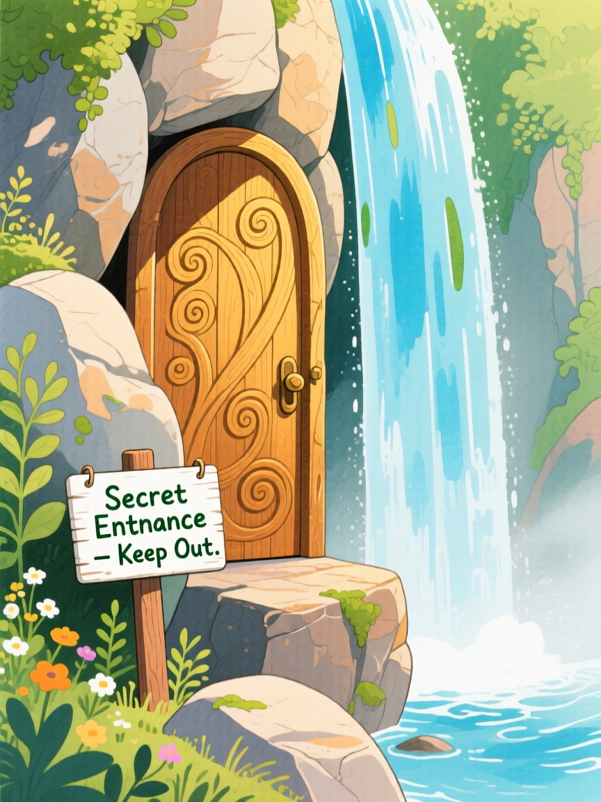 An awe-inspiring look at a secret door hidden behind a waterfall.