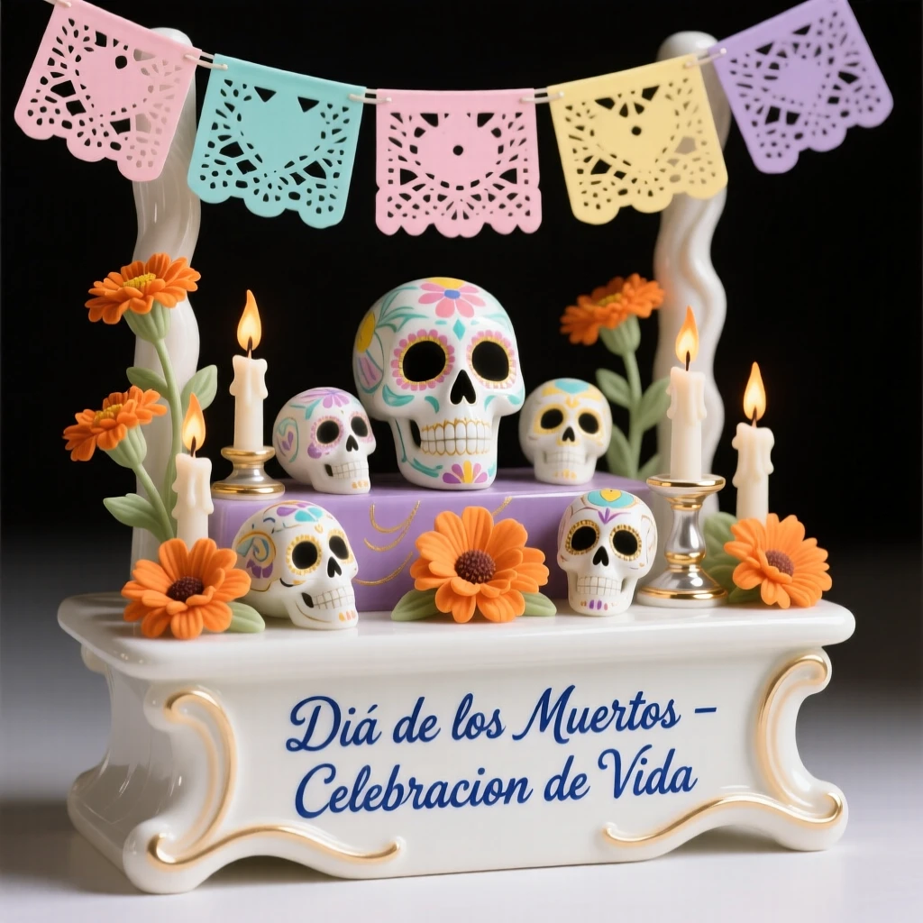 A vibrant Mexican Día de los Muertos altar celebration, rich with vibrant color and pageantry.