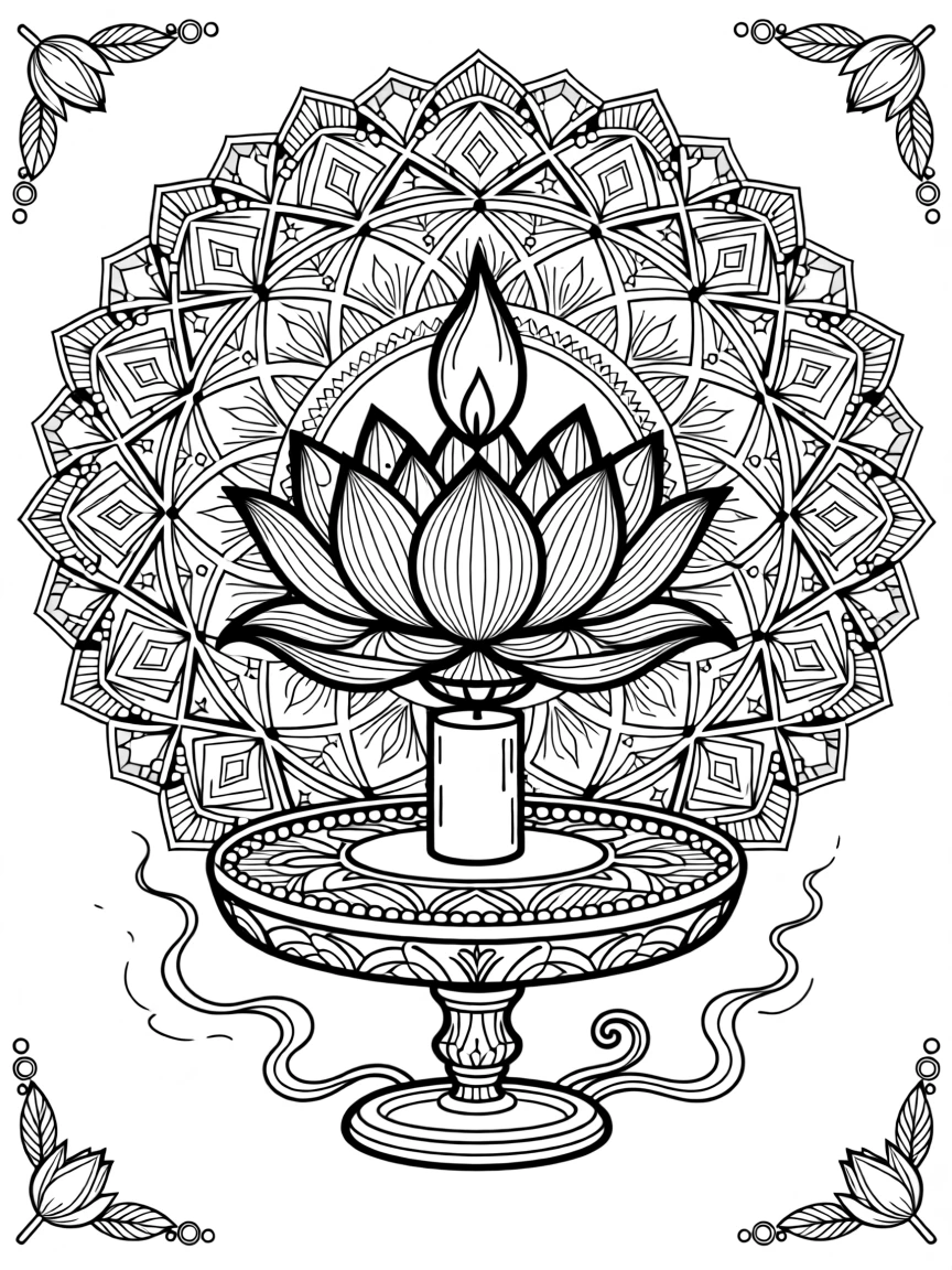 A single candle flame shaped like a blooming lotus flower.