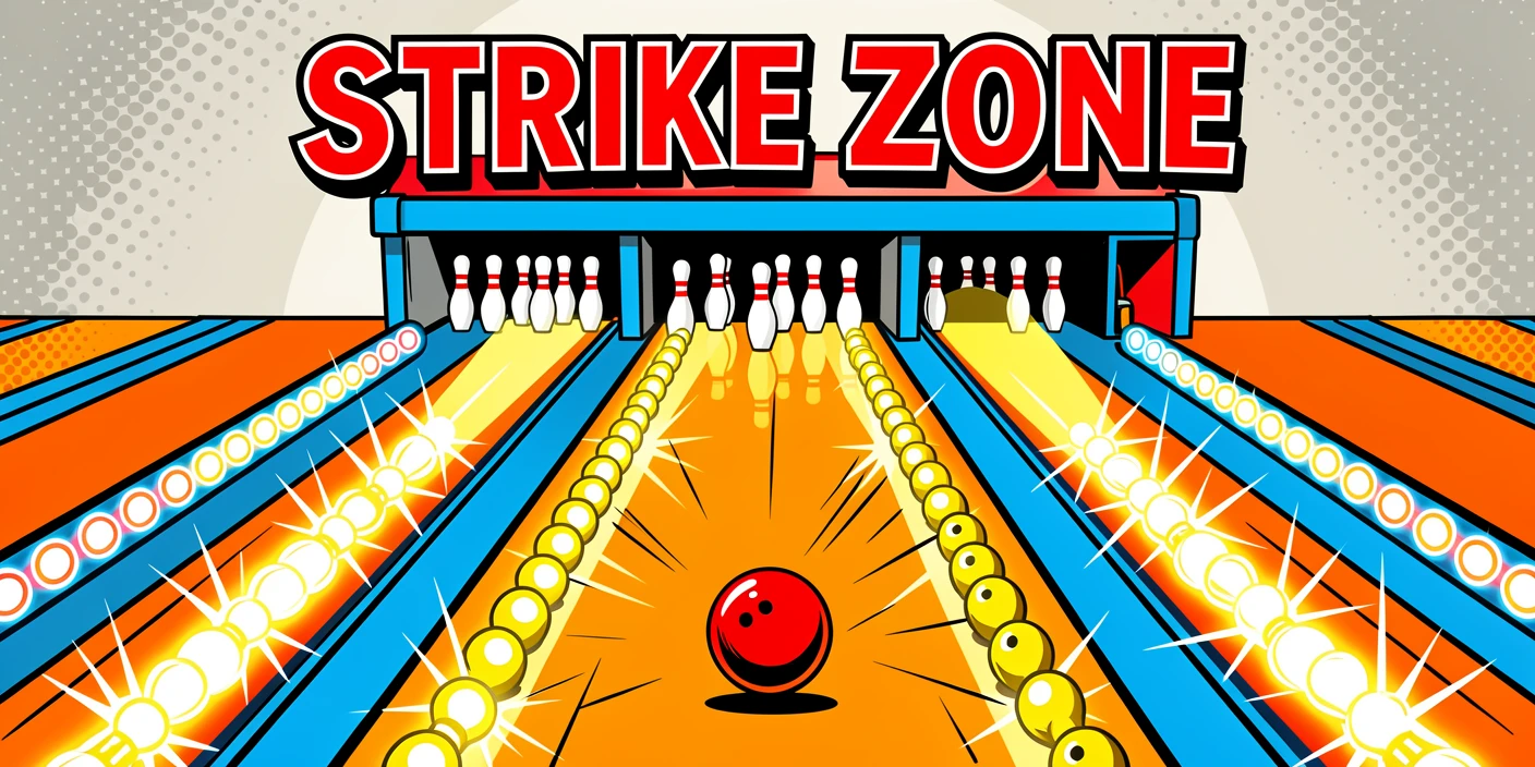 A bowling alley lit with elaborate lane lights