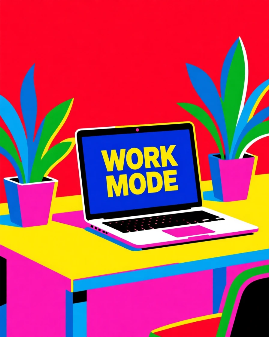 Home office desk styled with plants and a laptop