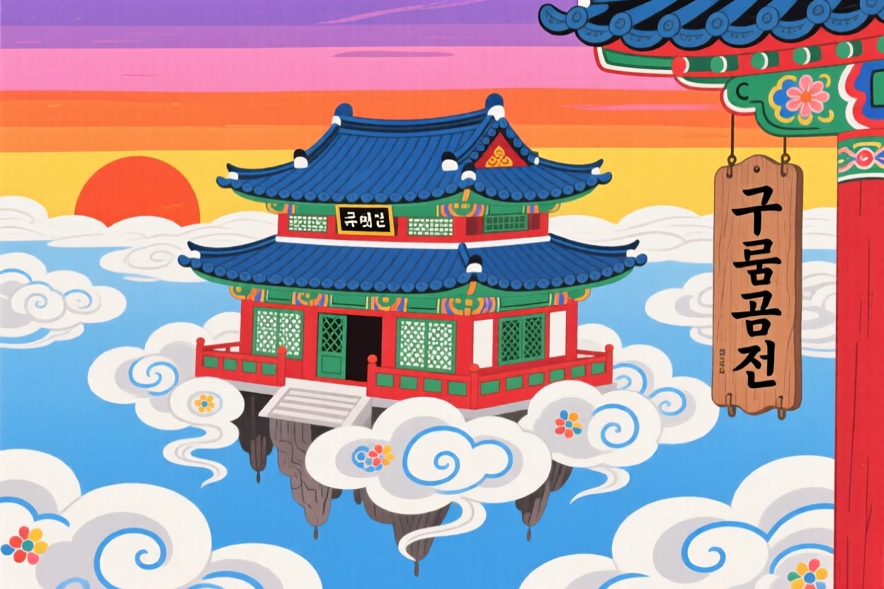A floating palace suspended among drifting clouds at sunset.