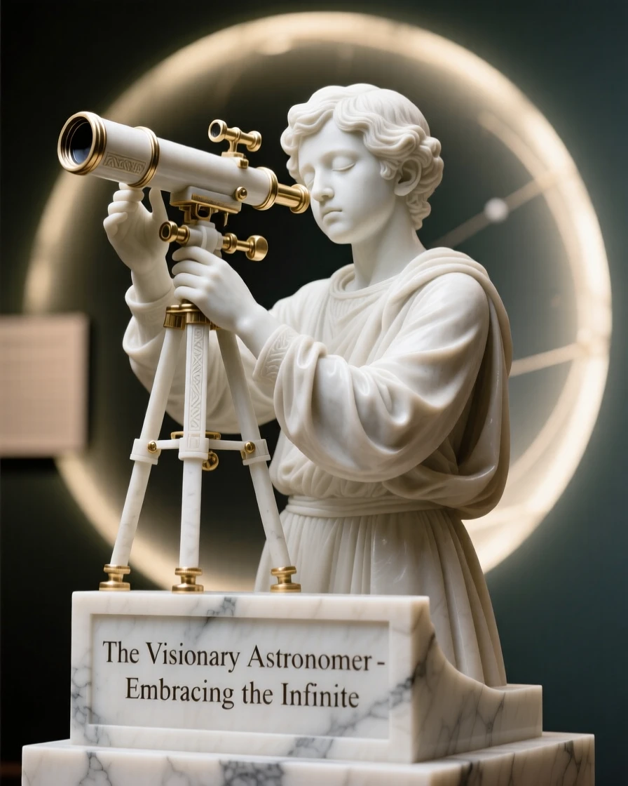 An evocative depiction of a young astronomer gazing through a telescope, surrounded by soft, glowing light, balancing detail with emotional depth