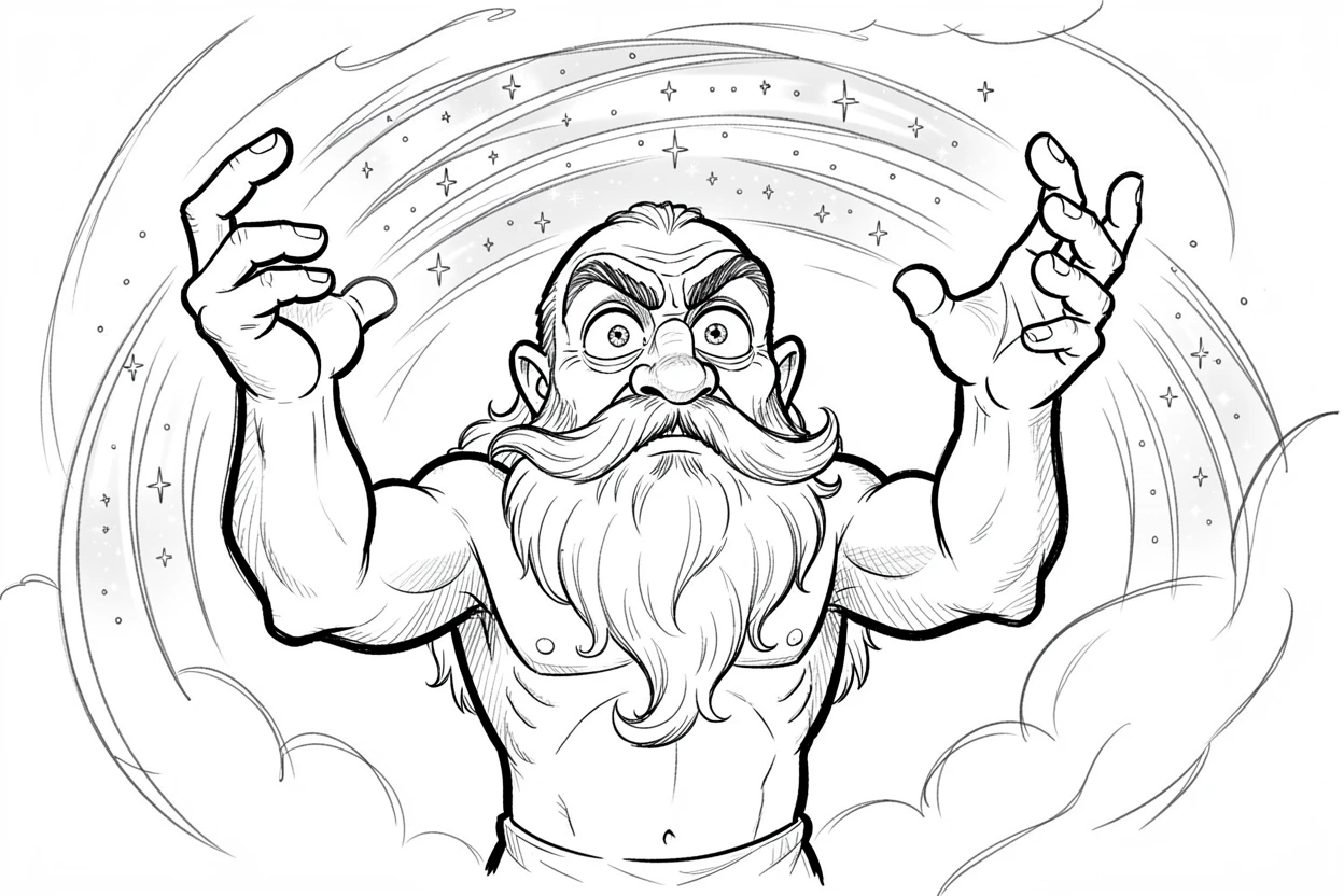 [Fantasy & Imaginative Scenarios] Imaginative fantasy scene of a valiant cloud giant casting a spell of shimmering light, brimming with wonder