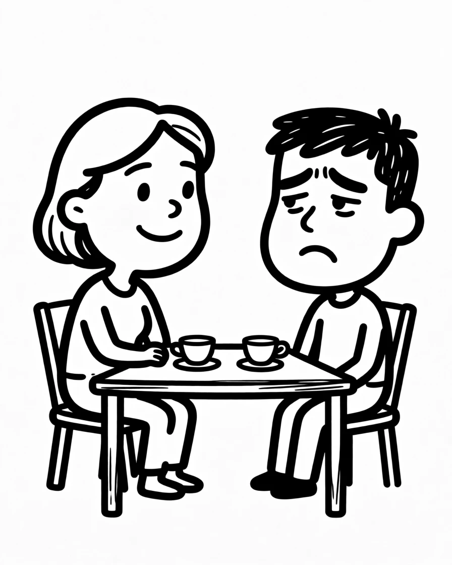 A mother comforting her teenager after a hard day, sharing tea at the kitchen table.