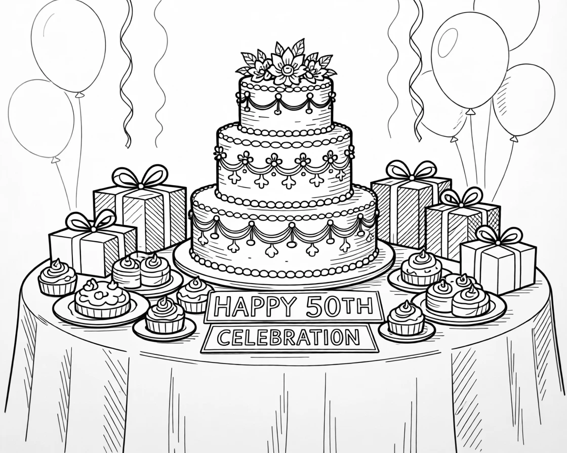 A beautifully decorated cake table set for a milestone celebration.