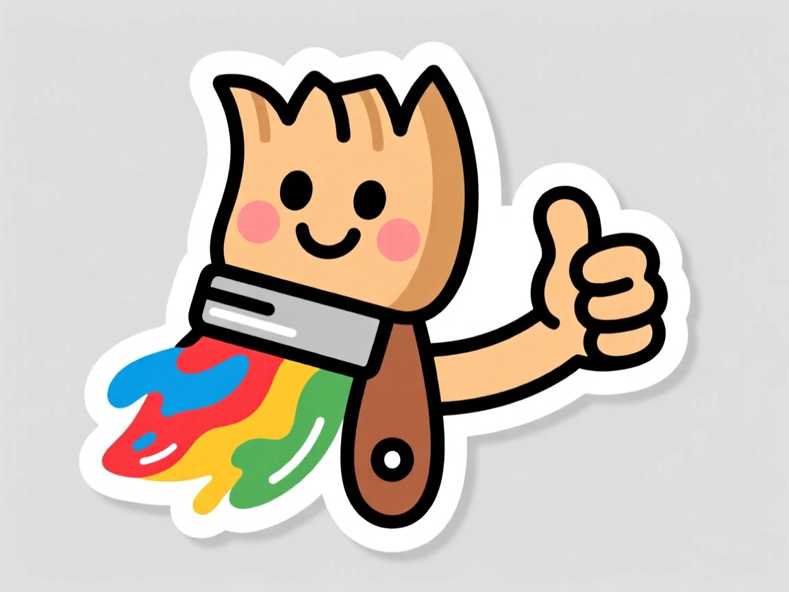 A gently expressive smiling paintbrush mixing colors together, giving an enthusiastic thumbs up, made for curious young minds.