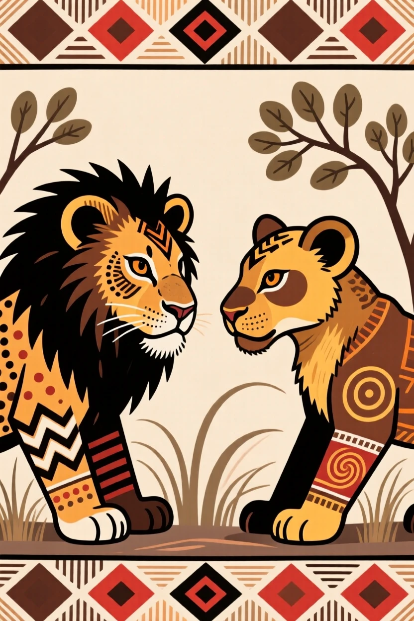 A lion cub facing off with a rival.