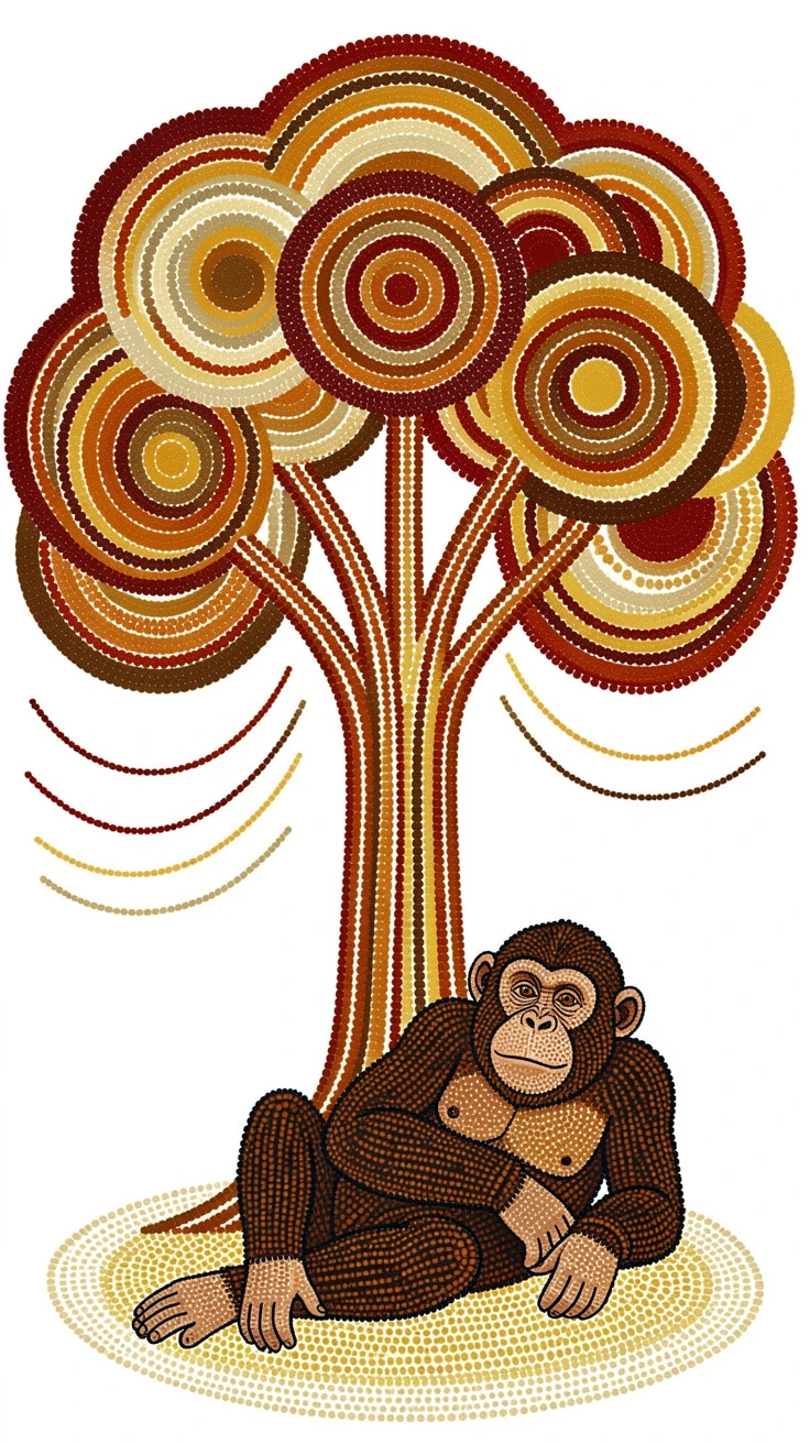 A chimpanzee resting beneath a shady tree